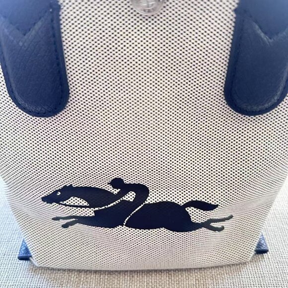 Longchamp Beige With Black Leather Handle Handbag - Picture 2 of 9